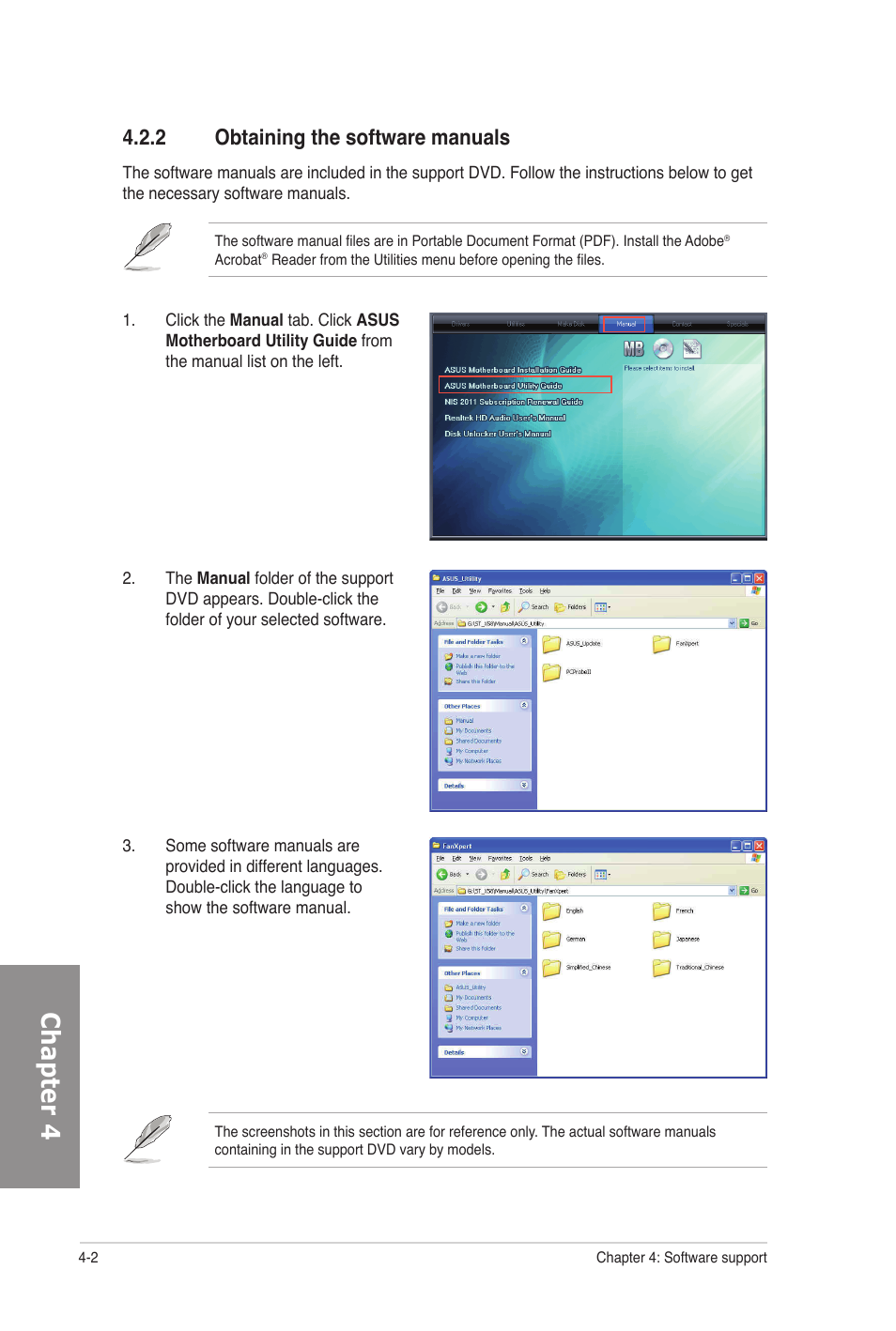 2 obtaining the software manuals, Obtaining the software manuals -2, Chapter 4 | Asus M5A97 PRO User Manual | Page 98 / 128