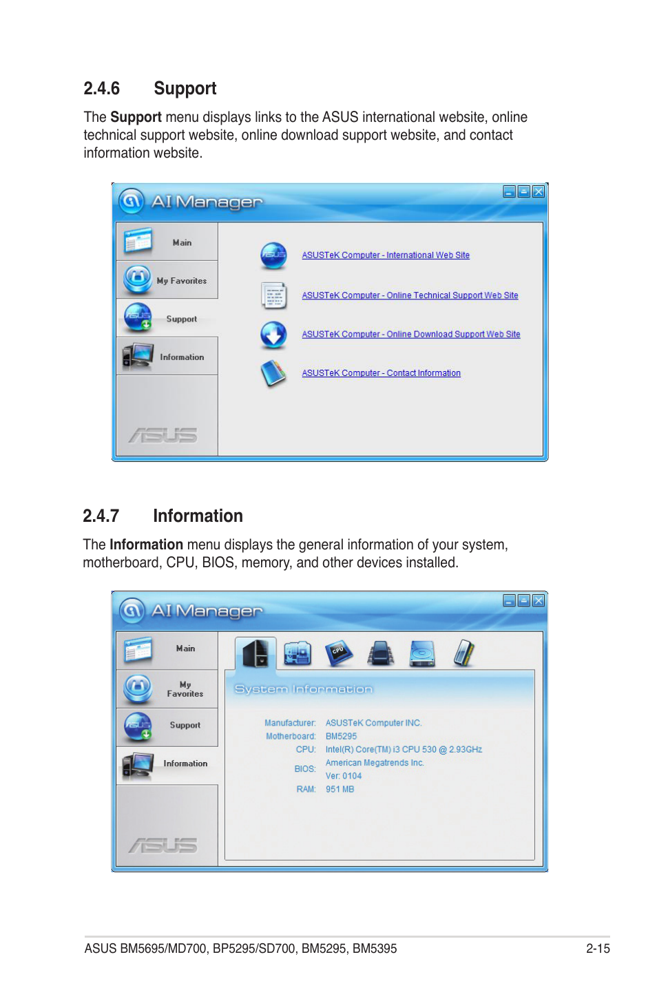 6 support, 7 information, Support -15 | Information -15 | Asus BP5295 User Manual | Page 31 / 35