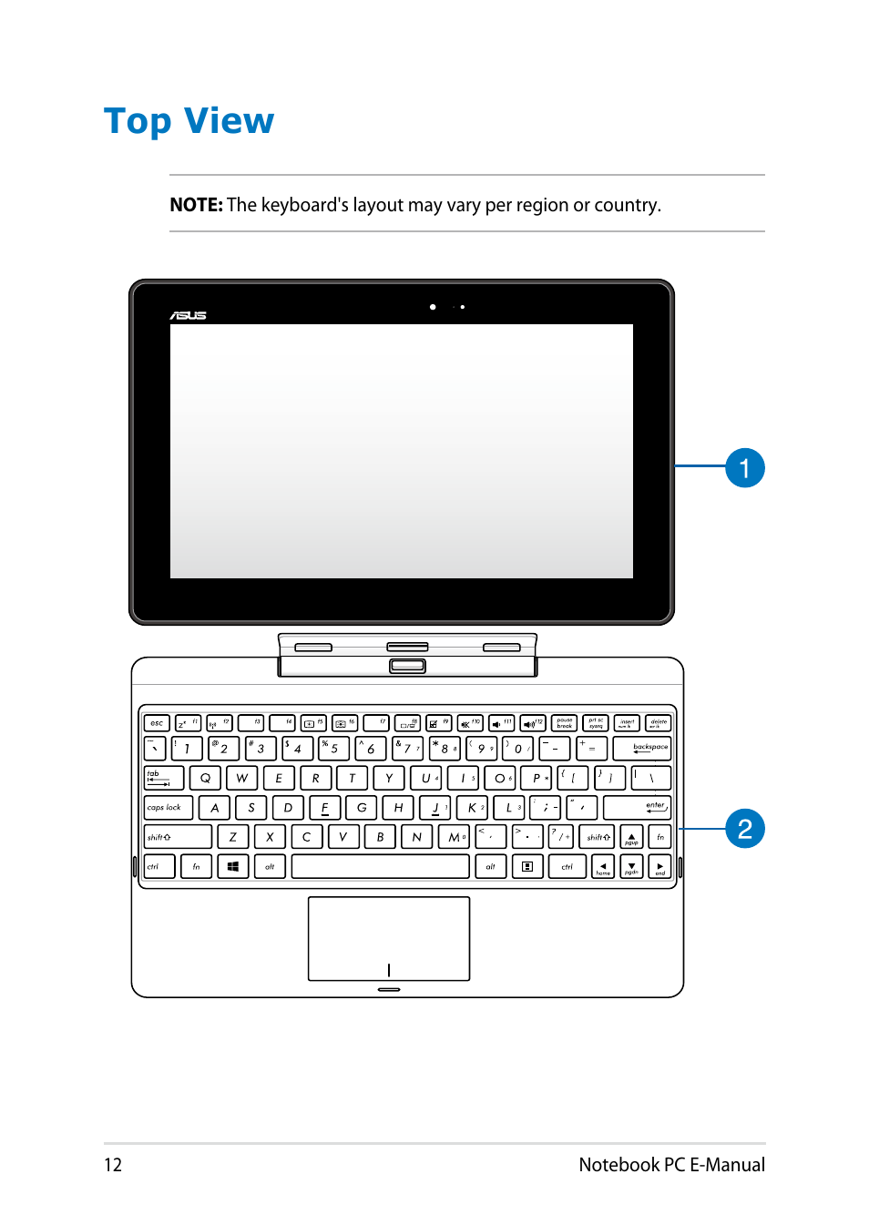 Top view | Asus T100TA User Manual | Page 12 / 96