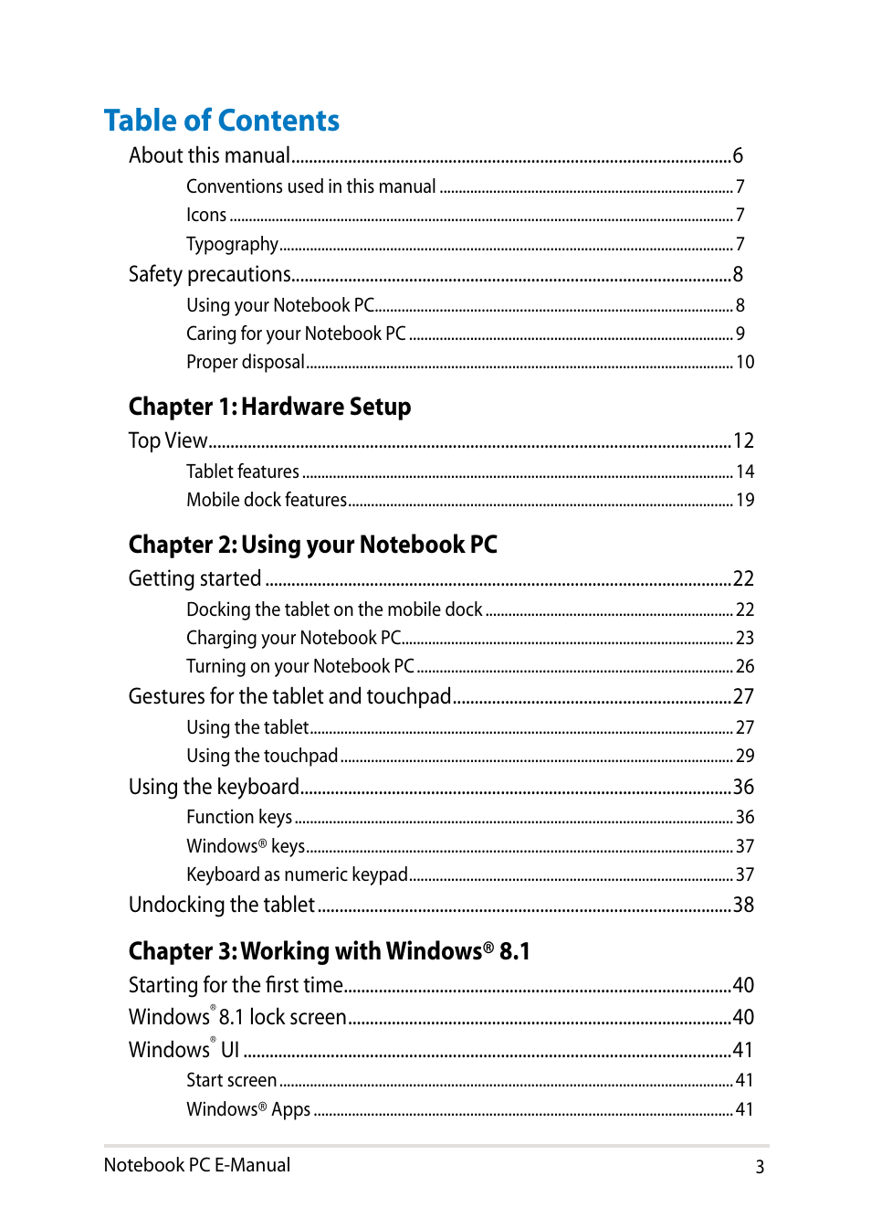 Asus T100TA User Manual | Page 3 / 96