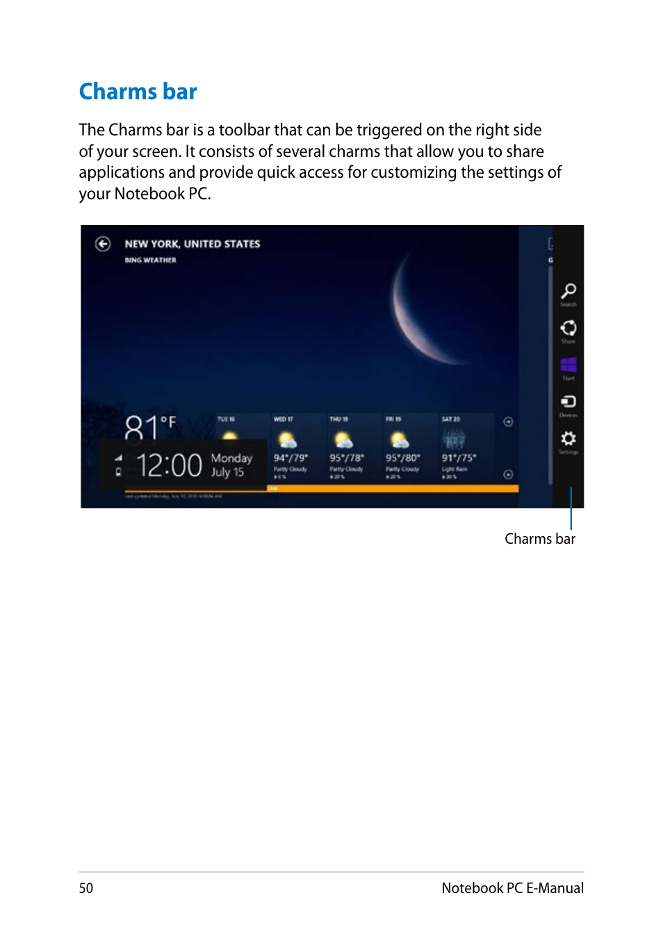 Charms bar | Asus T100TA User Manual | Page 50 / 96