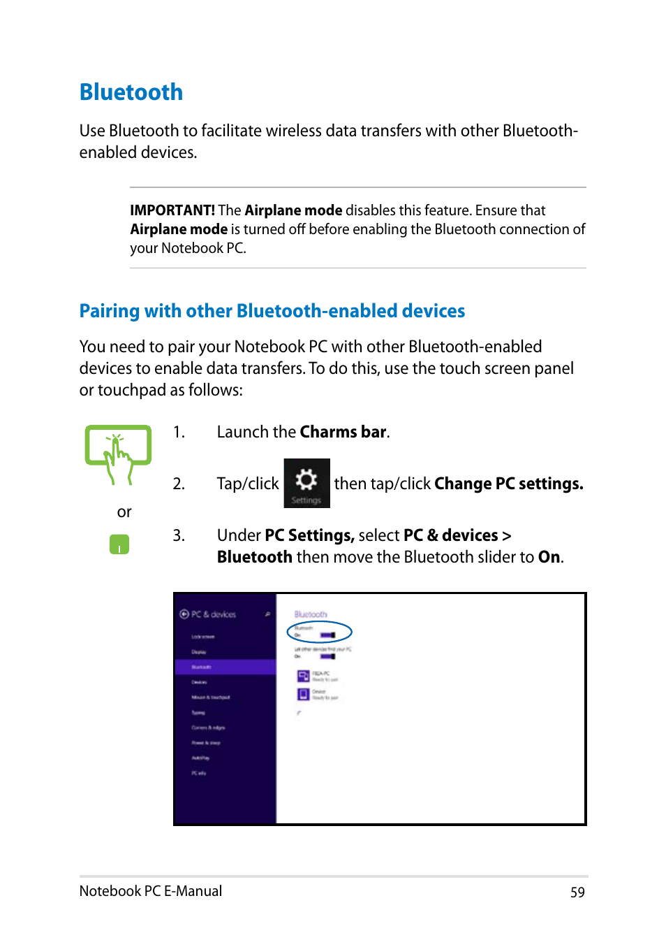 Bluetooth | Asus T100TA User Manual | Page 59 / 96