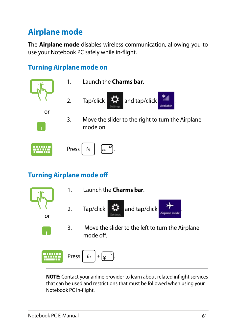 Airplane mode | Asus T100TA User Manual | Page 61 / 96