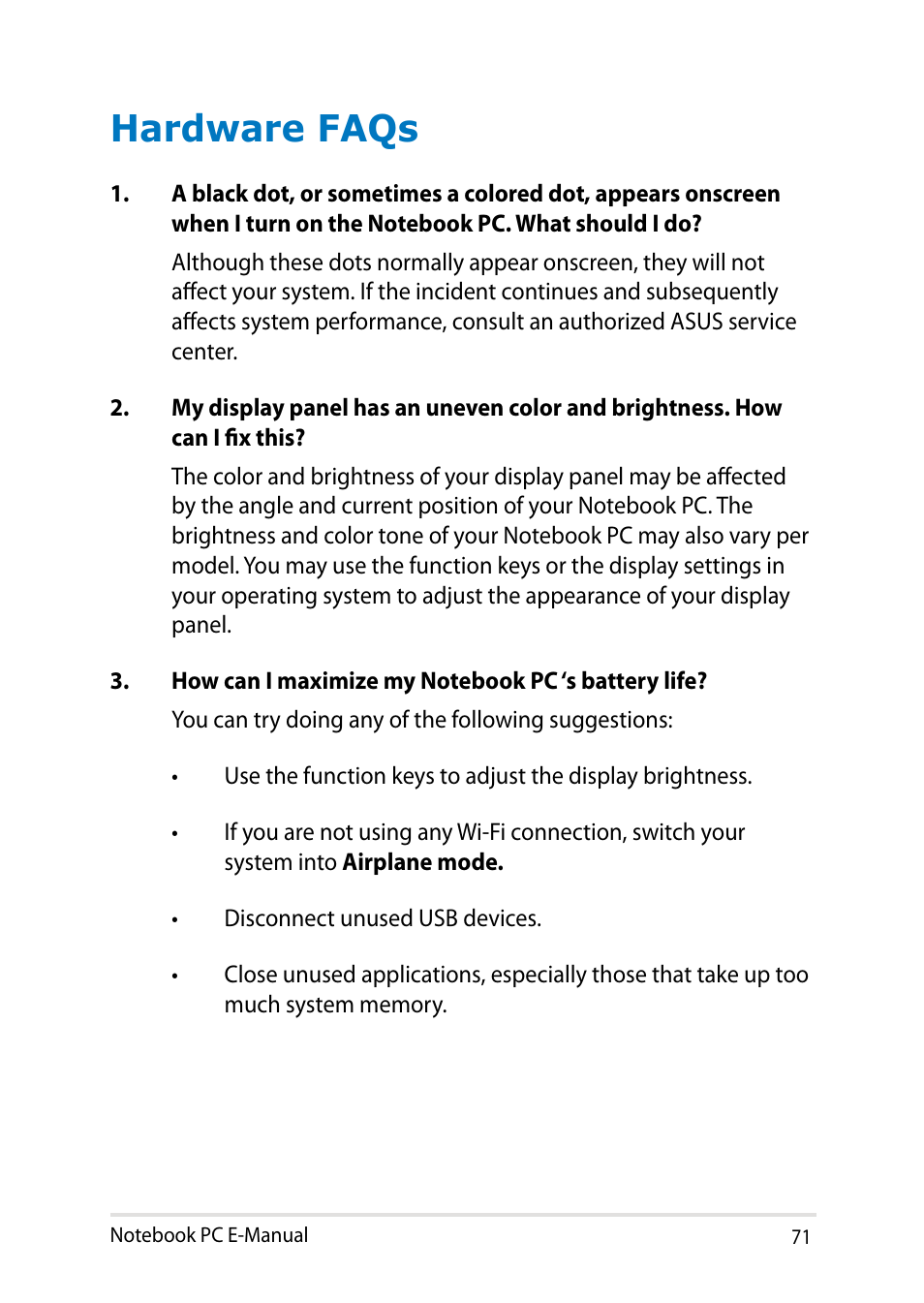 Hardware faqs | Asus T100TA User Manual | Page 71 / 96