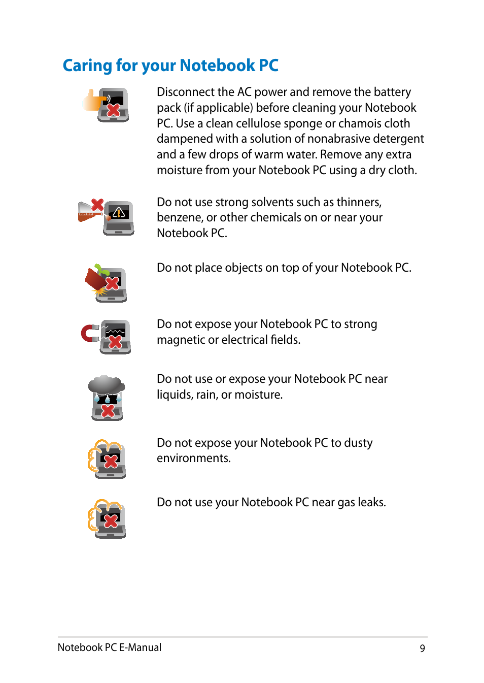 Caring for your notebook pc | Asus T100TA User Manual | Page 9 / 96