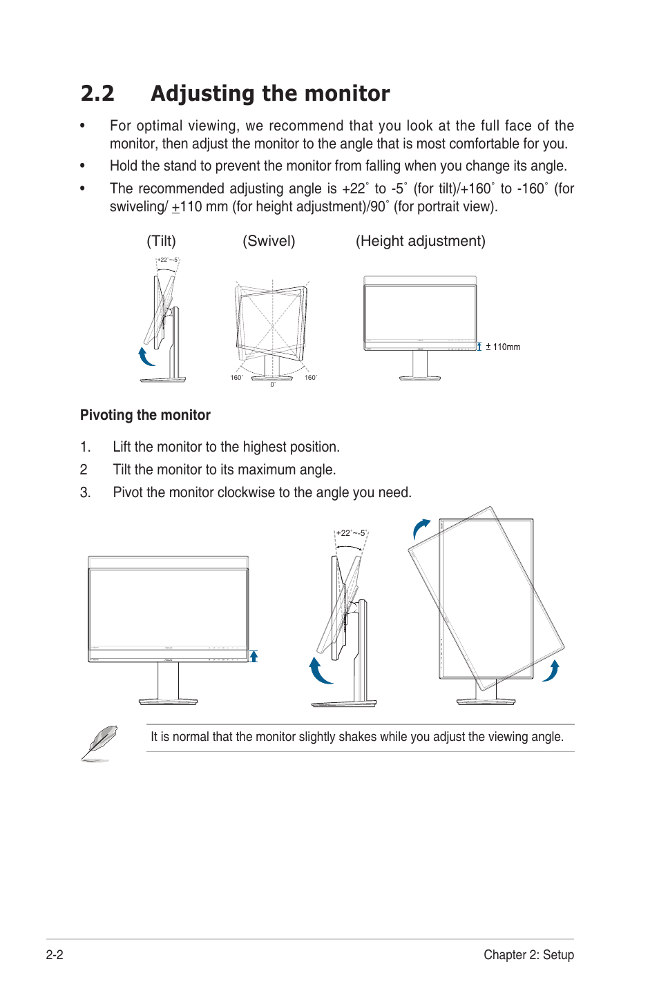 2 adjusting the monitor, Adjusting.the.monitor -2 | Asus VN279QLB User Manual | Page 16 / 30
