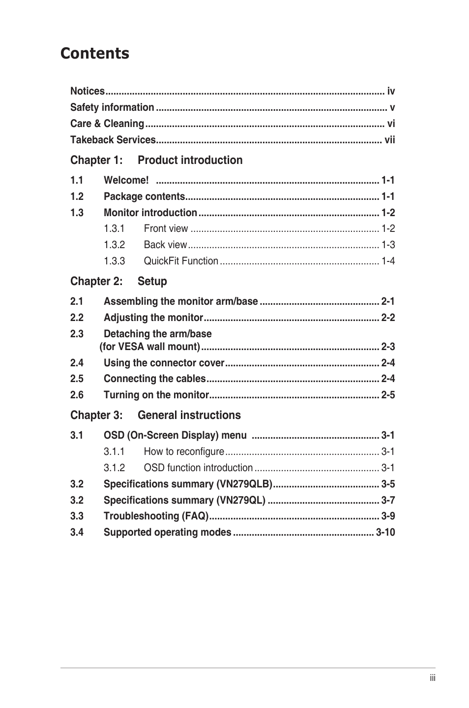 Asus VN279QLB User Manual | Page 3 / 30