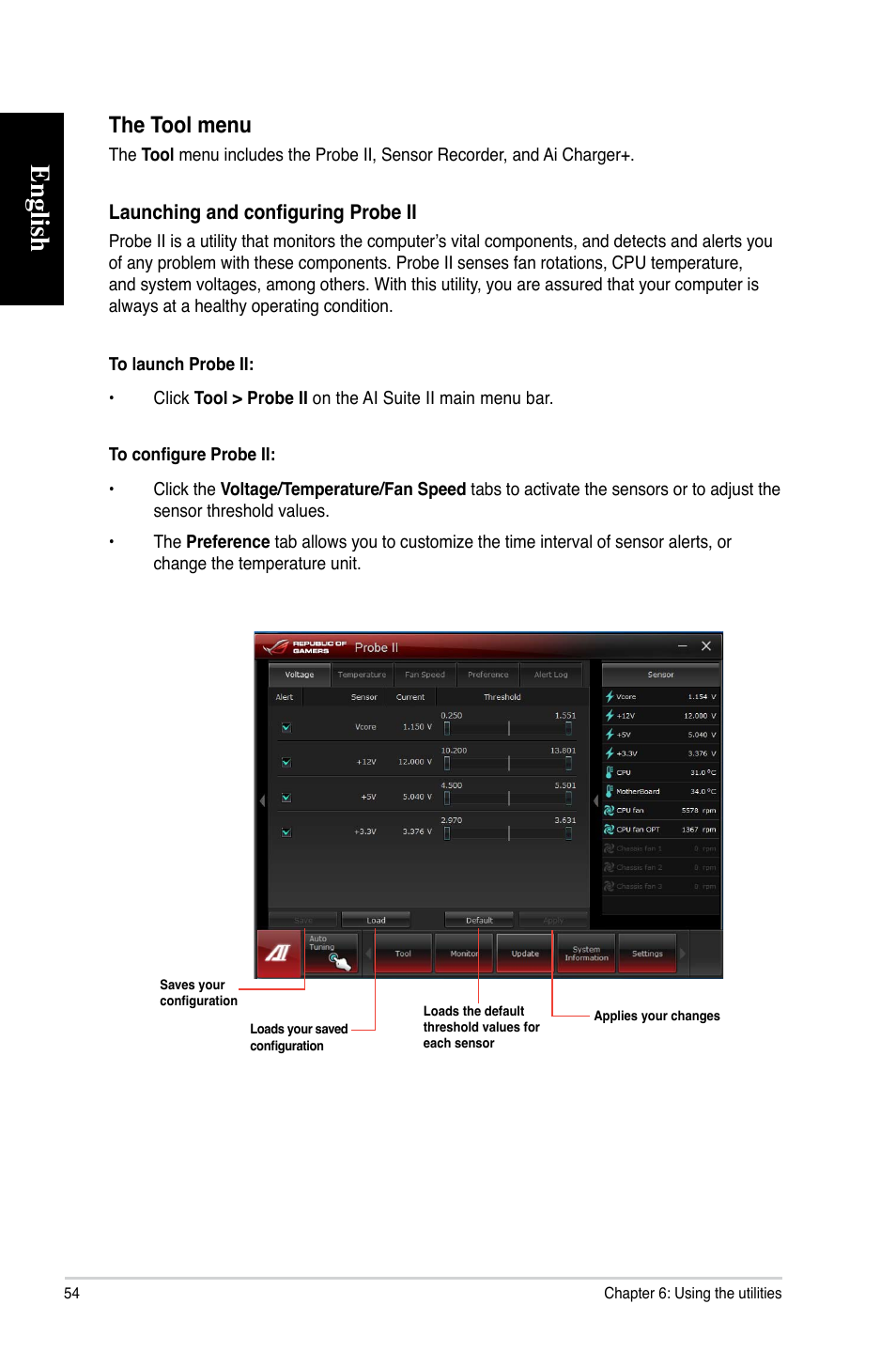 English, The tool menu | Asus CG8270 User Manual | Page 54 / 72