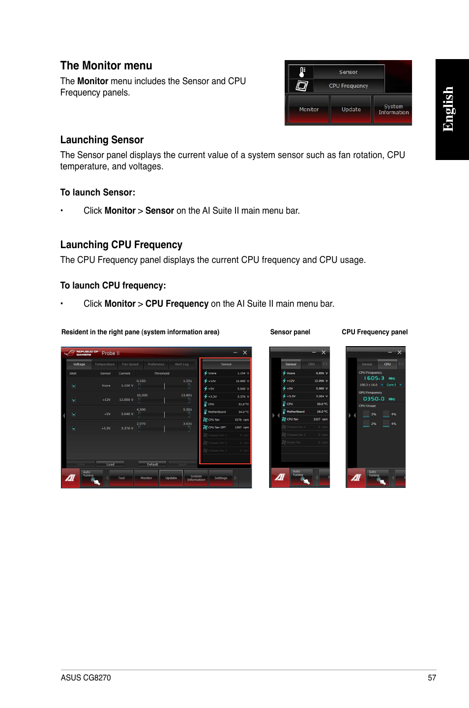 English, The monitor menu | Asus CG8270 User Manual | Page 57 / 72