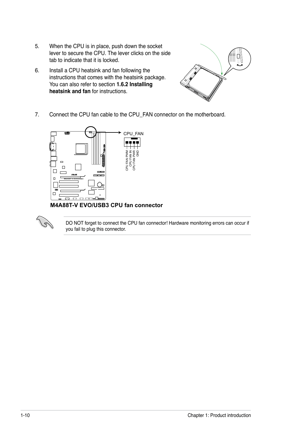 M4a88t-v evo/usb3 cpu fan connector | Asus M4A88T-V EVO/USB3 User Manual | Page 22 / 84