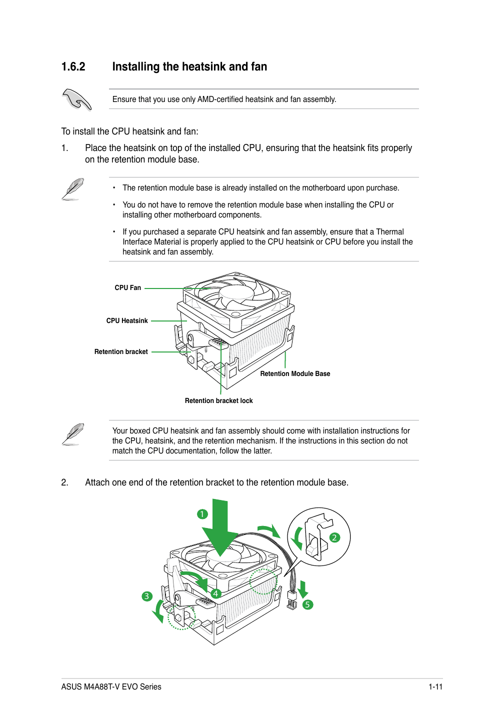 2 installing the heatsink and fan, Installing the heatsink and fan -11 | Asus M4A88T-V EVO/USB3 User Manual | Page 23 / 84