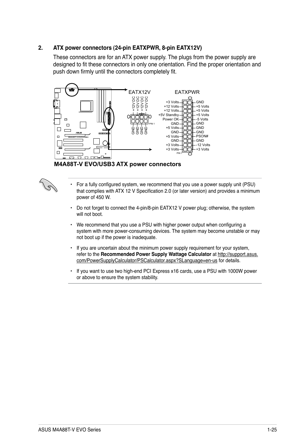 M4a88t-v evo/usb3 atx power connectors | Asus M4A88T-V EVO/USB3 User Manual | Page 37 / 84