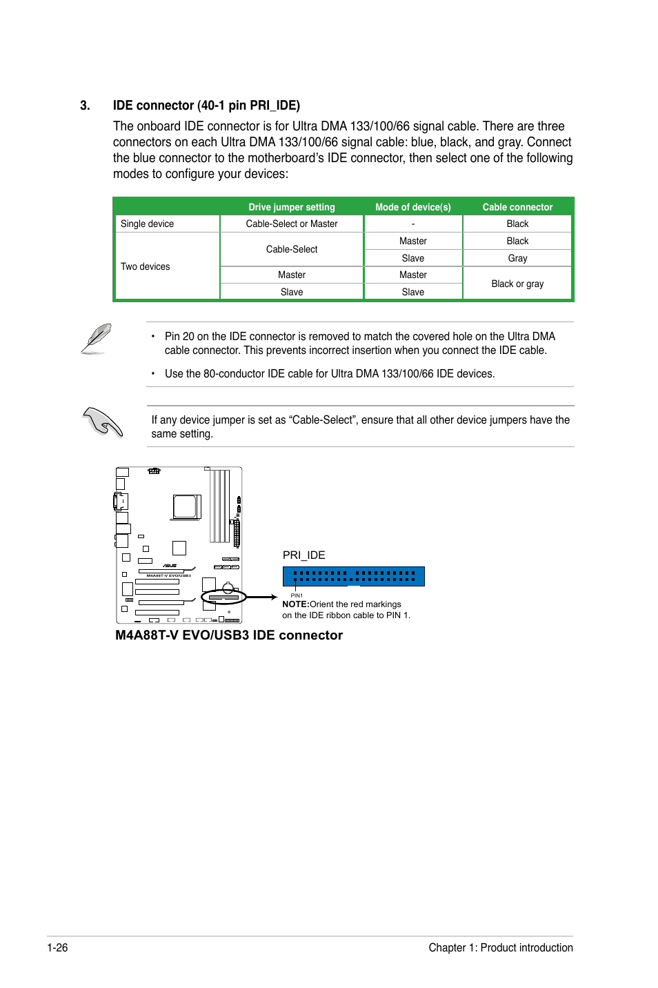 M4a88t-v evo/usb3 ide connector | Asus M4A88T-V EVO/USB3 User Manual | Page 38 / 84
