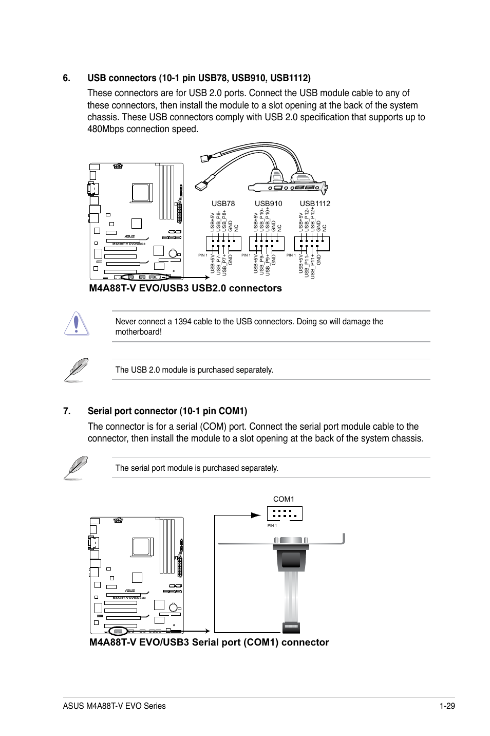 The serial port module is purchased separately | Asus M4A88T-V EVO/USB3 User Manual | Page 41 / 84
