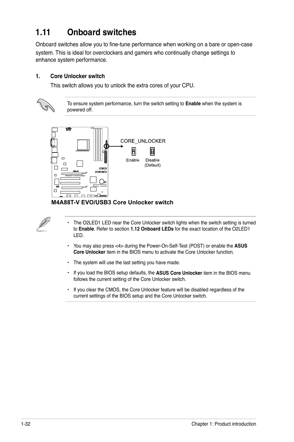 11 onboard switches, 11 onboard switches -32 | Asus M4A88T-V EVO/USB3 User Manual | Page 44 / 84