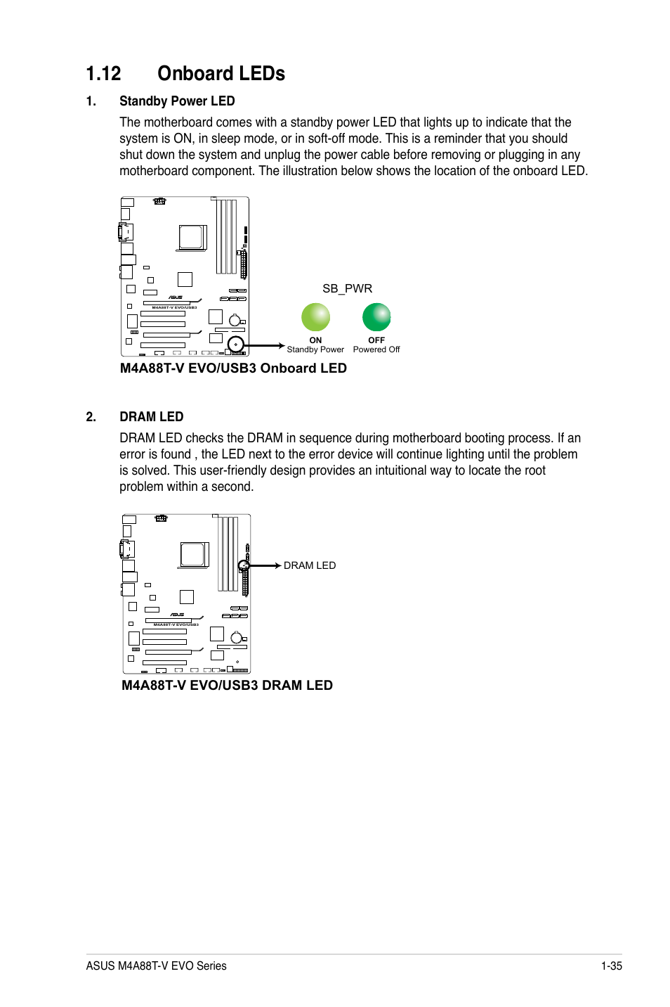 12 onboard leds, 12 onboard leds -35 | Asus M4A88T-V EVO/USB3 User Manual | Page 47 / 84