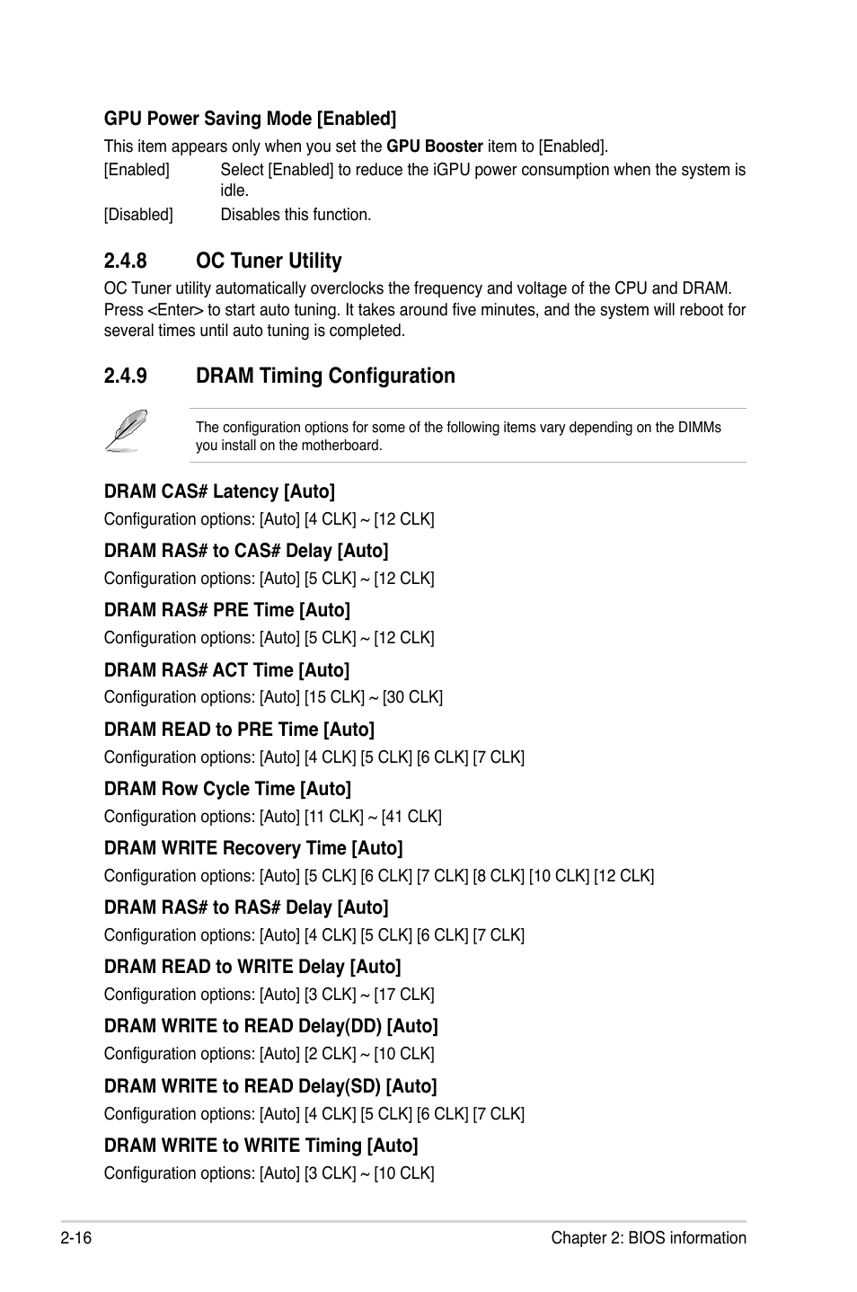 8 oc tuner utility, 9 dram timing configuration, Oc tuner utility -16 | Dram timing configuration -16 | Asus M4A88T-V EVO/USB3 User Manual | Page 66 / 84