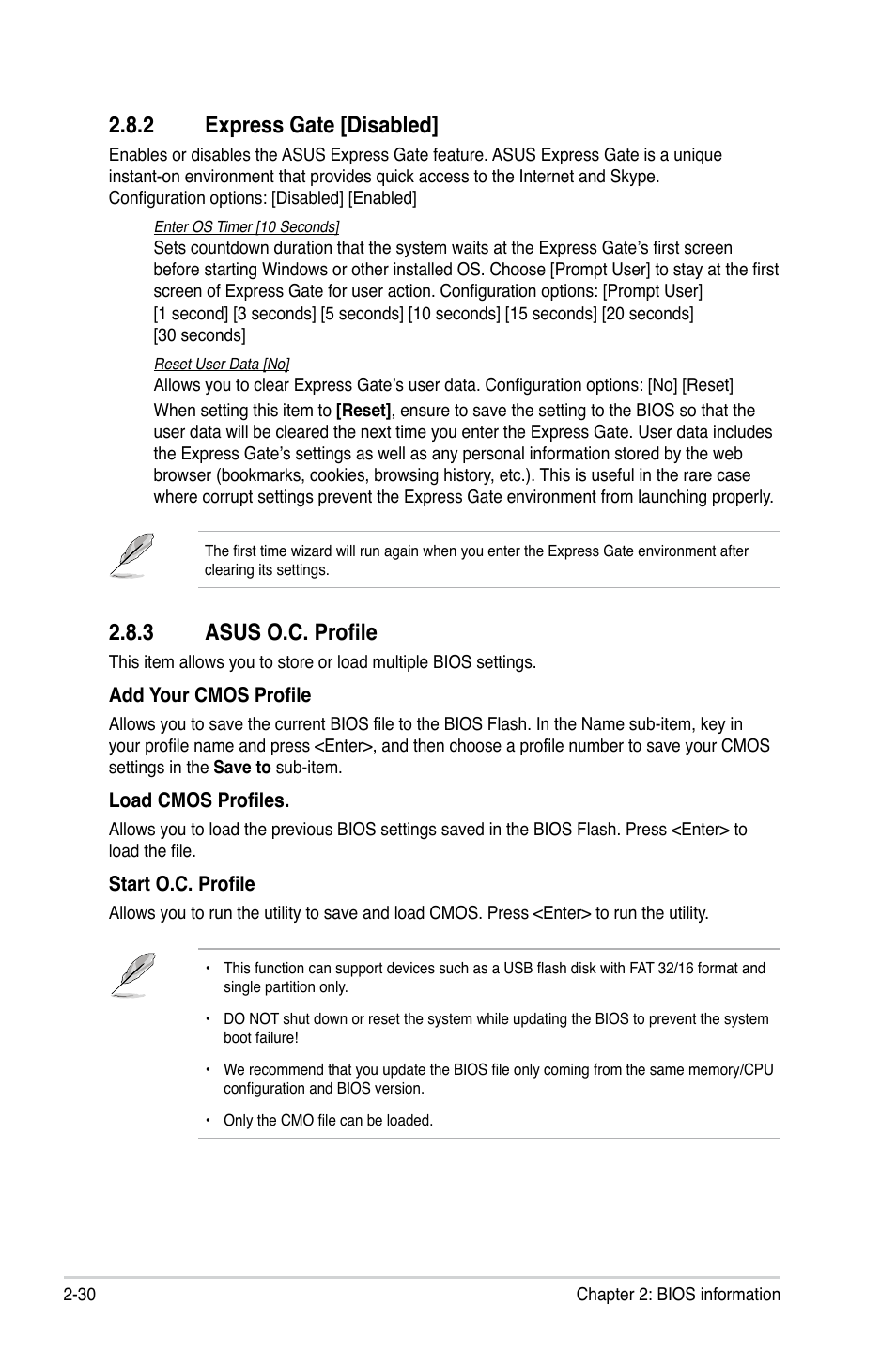 2 express gate, 3 asus o.c. profile, Express gate -30 | Asus o.c. profile -30, 2 express gate [disabled | Asus M4A88T-V EVO/USB3 User Manual | Page 80 / 84