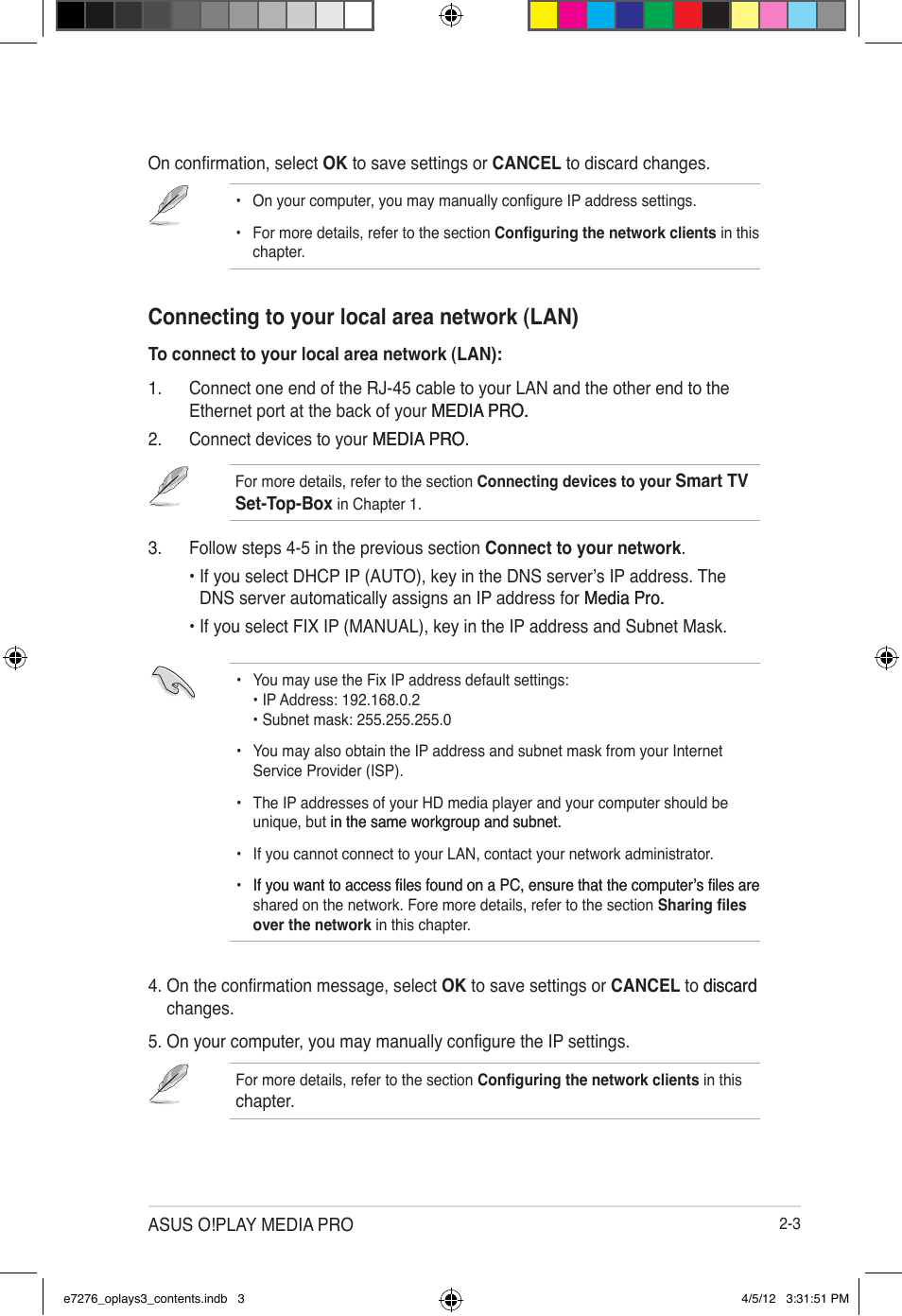 Connecting to your local area network (lan) | Asus O!Play Media Pro User Manual | Page 27 / 72