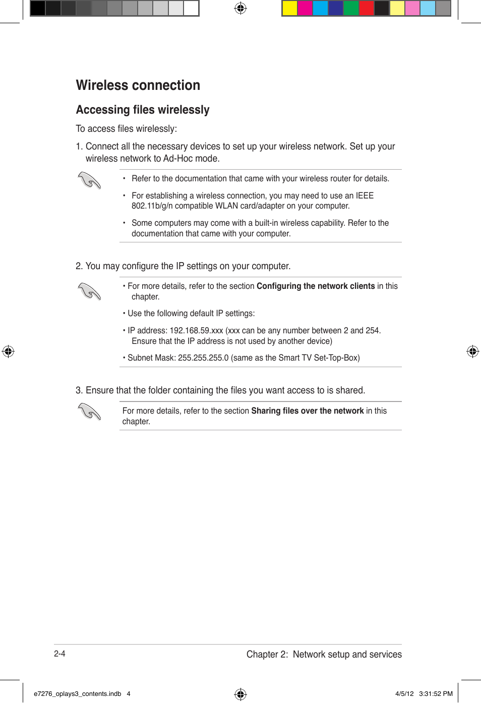 Wireless connection, Accessing files wirelessly | Asus O!Play Media Pro User Manual | Page 28 / 72