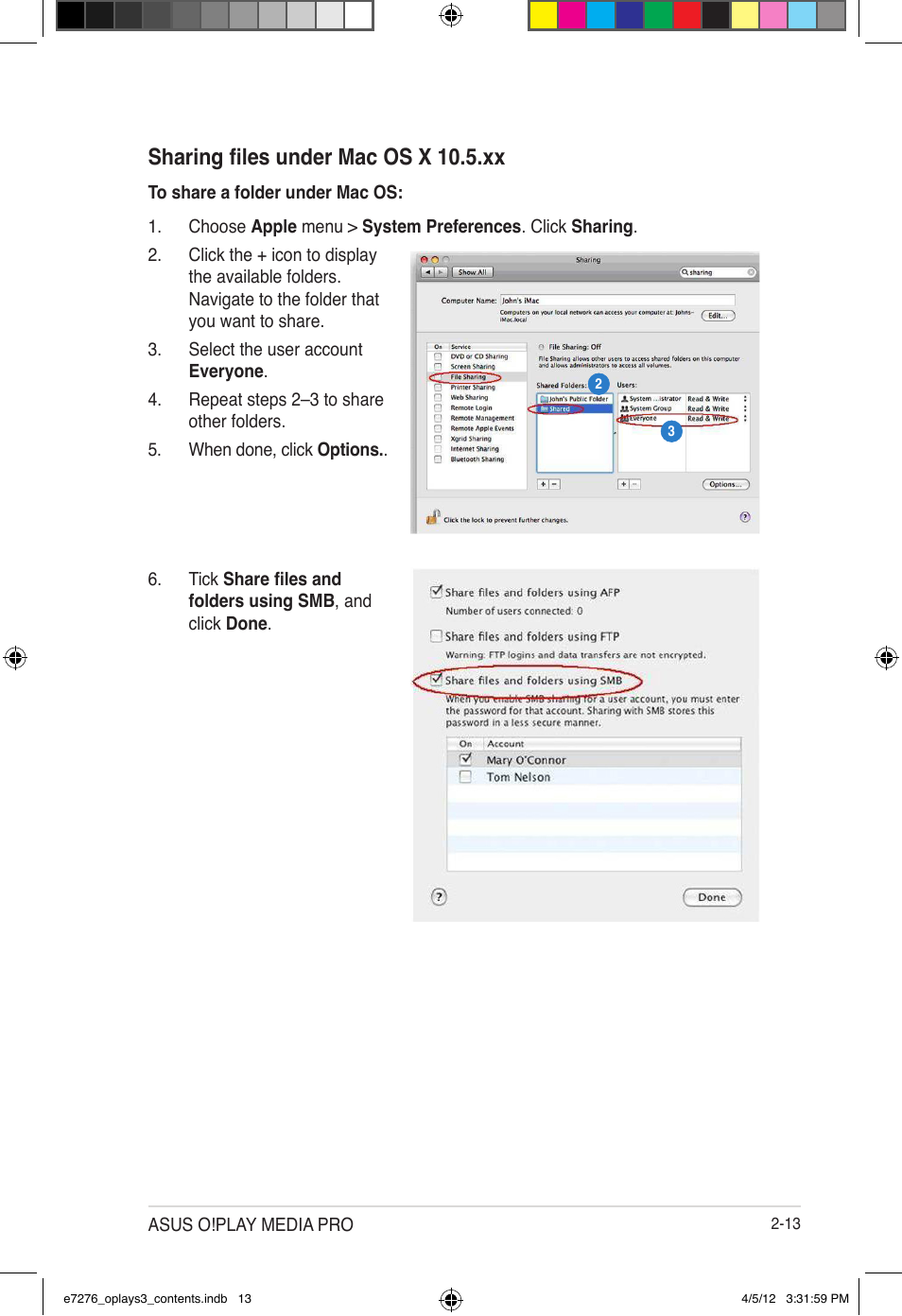 Sharing files under mac os x 10.5.xx | Asus O!Play Media Pro User Manual | Page 37 / 72