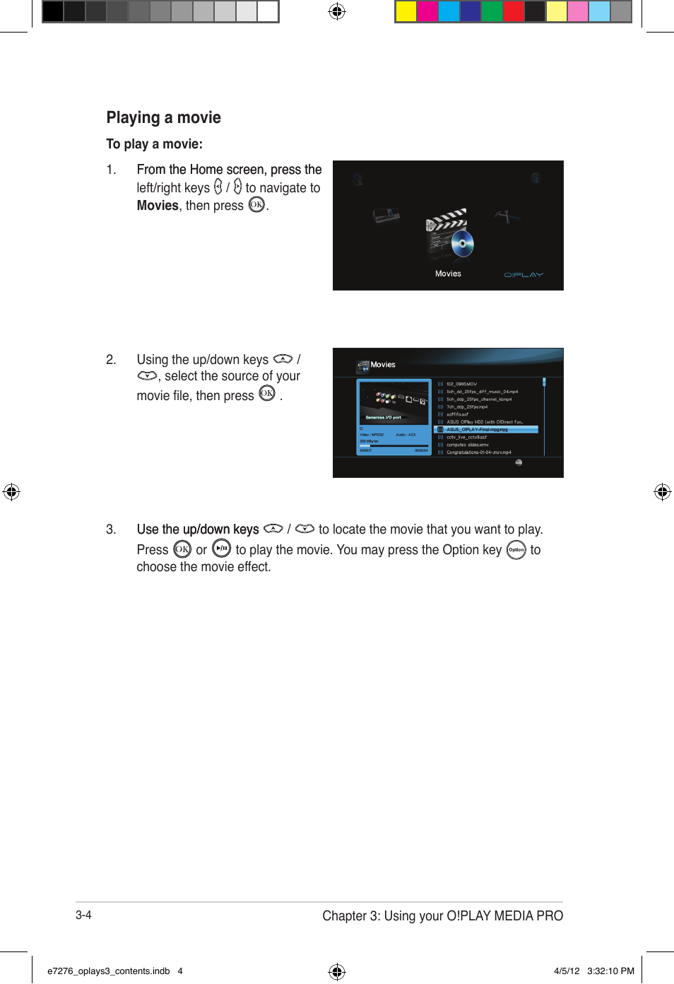 Playing a movie | Asus O!Play Media Pro User Manual | Page 42 / 72