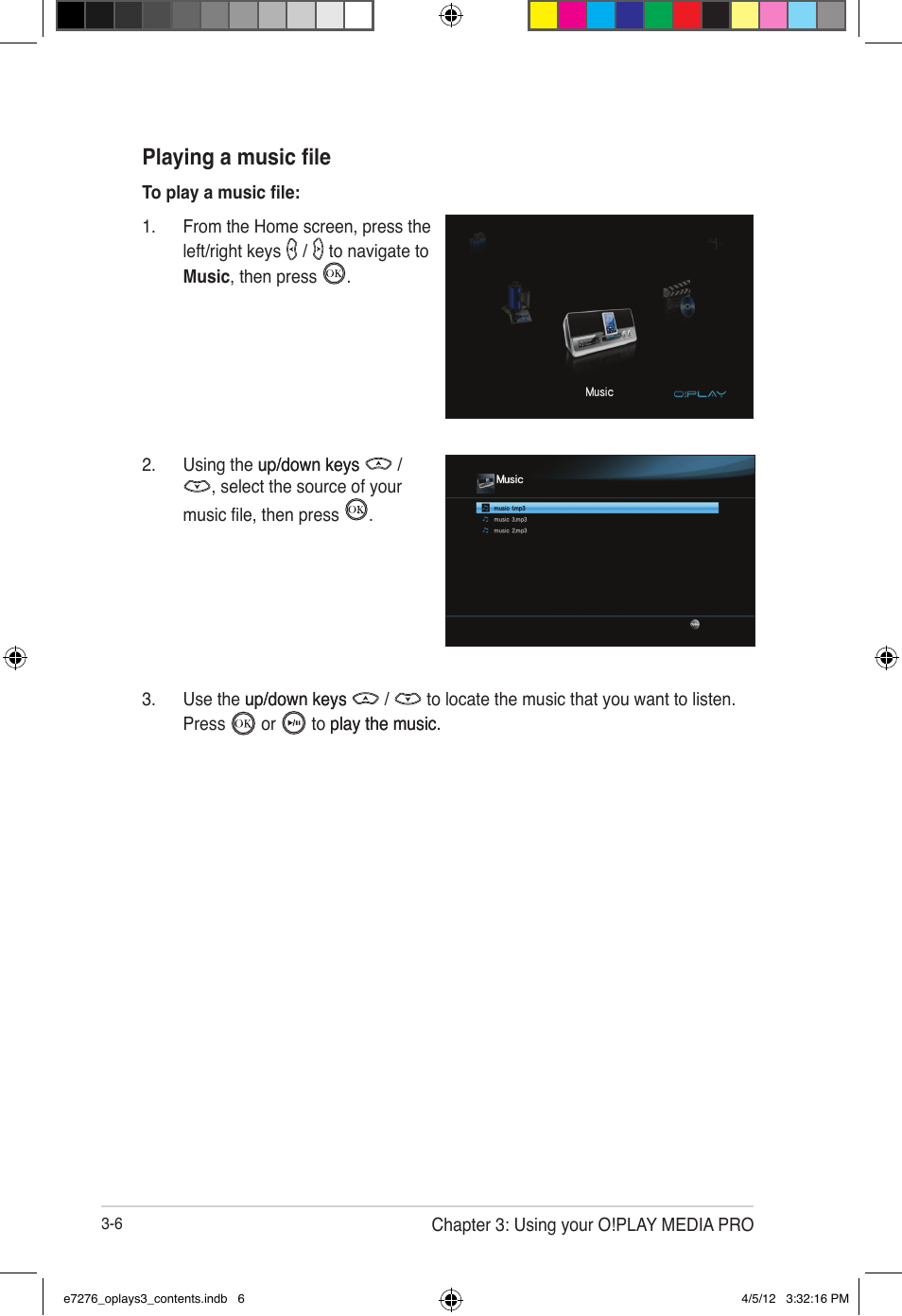 Playing a music file | Asus O!Play Media Pro User Manual | Page 44 / 72