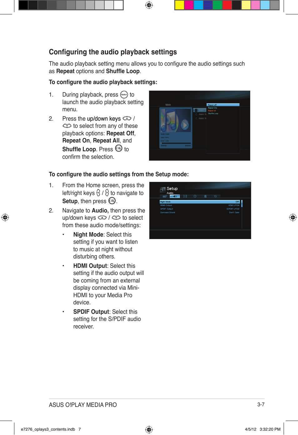 Configuring the audio playback settings | Asus O!Play Media Pro User Manual | Page 45 / 72