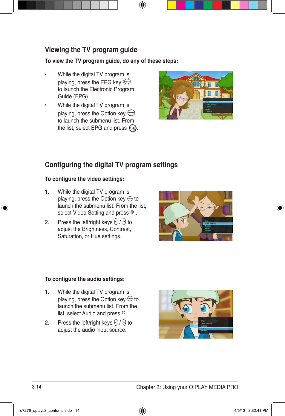 Configuring the digital tv program settings, Viewing the tv program guide | Asus O!Play Media Pro User Manual | Page 52 / 72