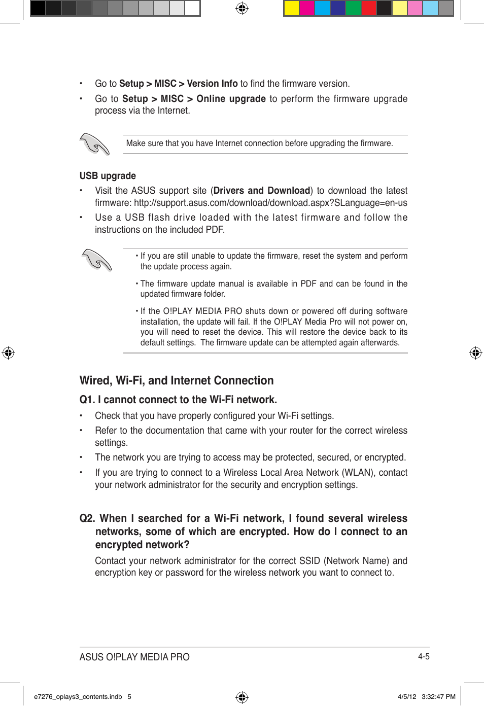 Wired, wi-fi, and internet connection | Asus O!Play Media Pro User Manual | Page 61 / 72