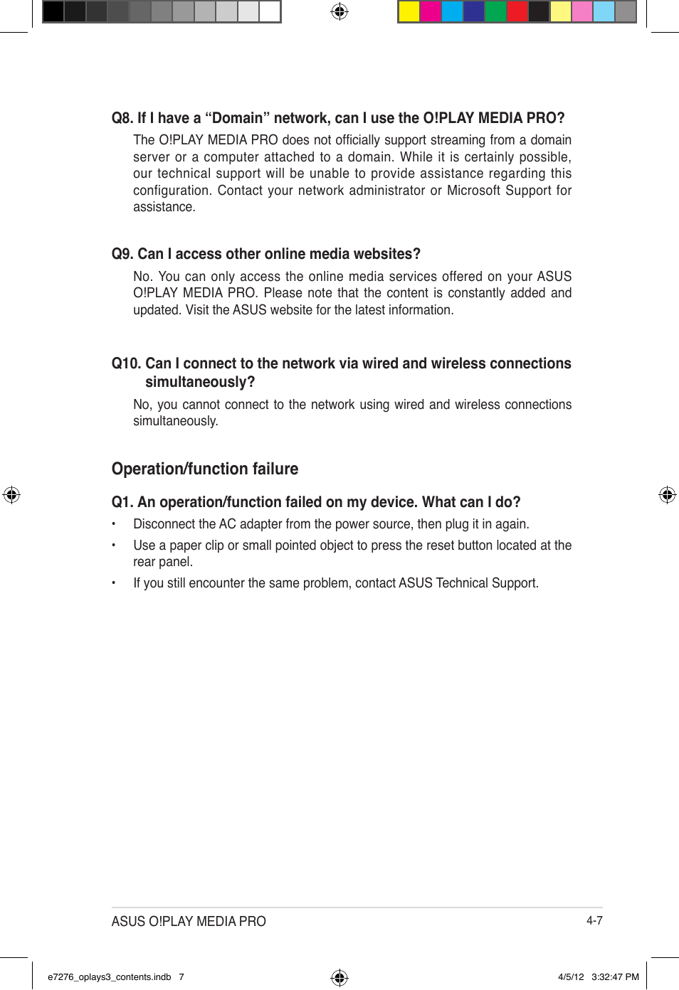 Operation/function failure | Asus O!Play Media Pro User Manual | Page 63 / 72