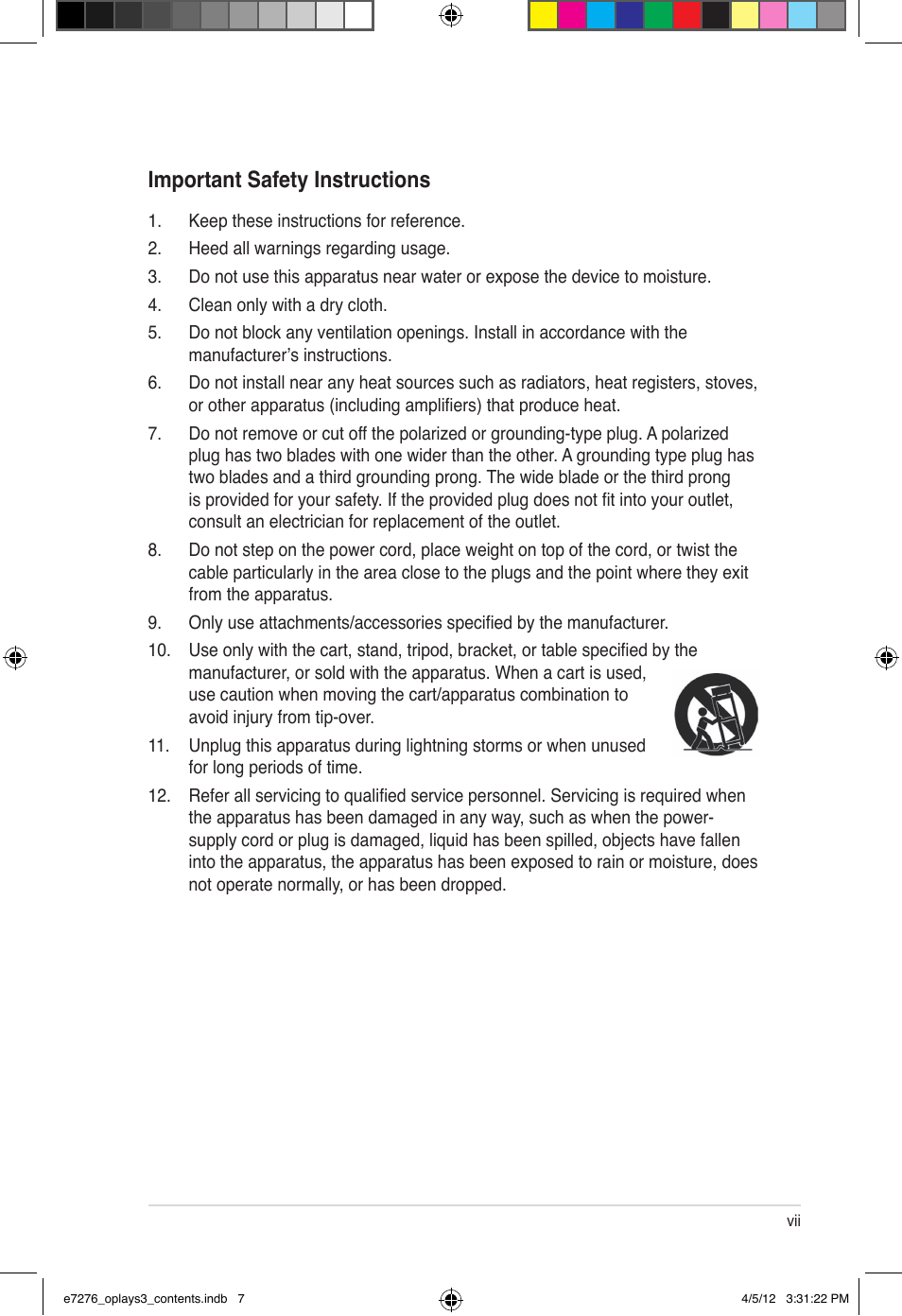 Important safety instructions | Asus O!Play Media Pro User Manual | Page 7 / 72