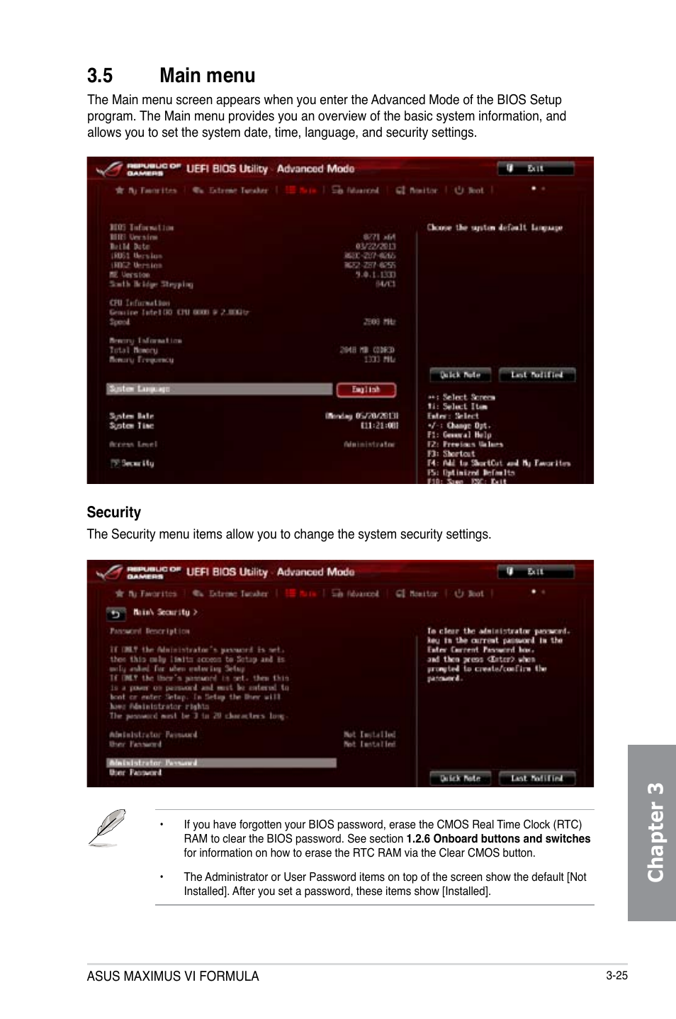 5 main menu, Main menu -25, Chapter 3 3.5 main menu | Asus MAXIMUS VI FORMULA User Manual | Page 115 / 212