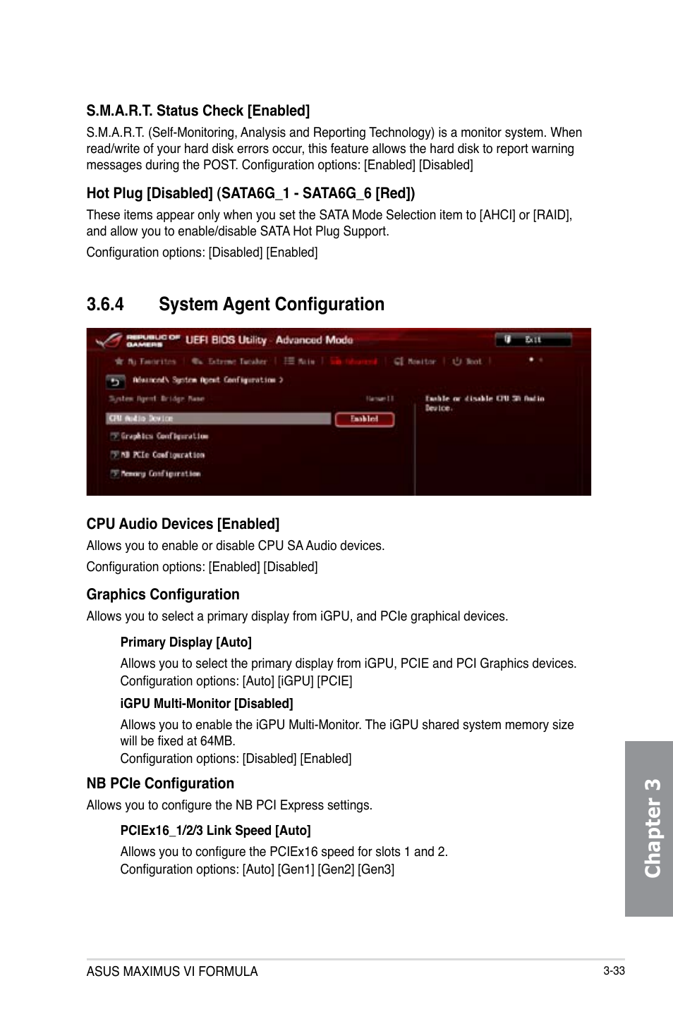 4 system agent configuration, System agent configuration -33, Chapter 3 | Asus MAXIMUS VI FORMULA User Manual | Page 123 / 212