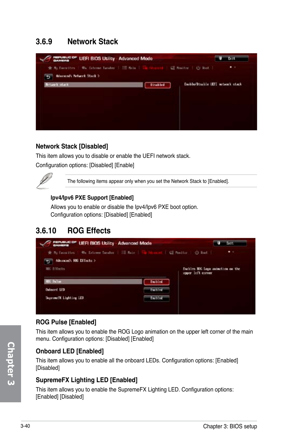 9 network stack, 10 rog effects, Network stack -40 | Rog effects -40, Chapter 3 | Asus MAXIMUS VI FORMULA User Manual | Page 130 / 212