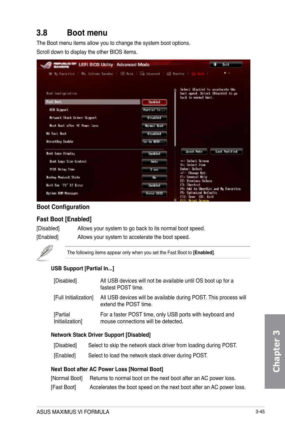8 boot menu, Boot menu -45, Chapter 3 3.8 boot menu | Asus MAXIMUS VI FORMULA User Manual | Page 135 / 212