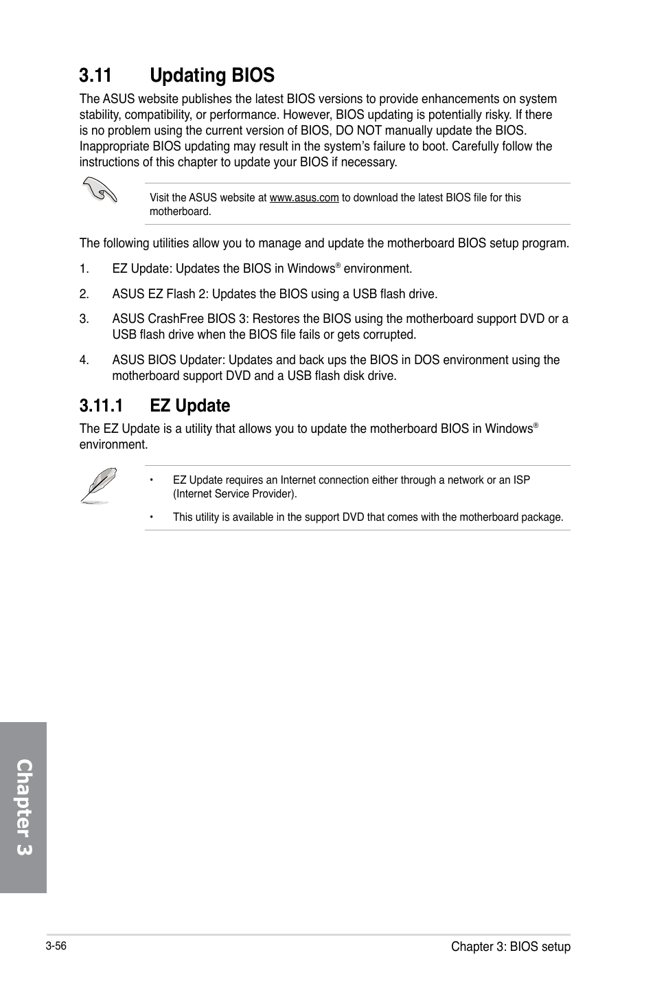 11 updating bios, 1 ez update, Updating bios -56 3.11.1 | Ez update -56, Chapter 3 3.11 updating bios | Asus MAXIMUS VI FORMULA User Manual | Page 146 / 212