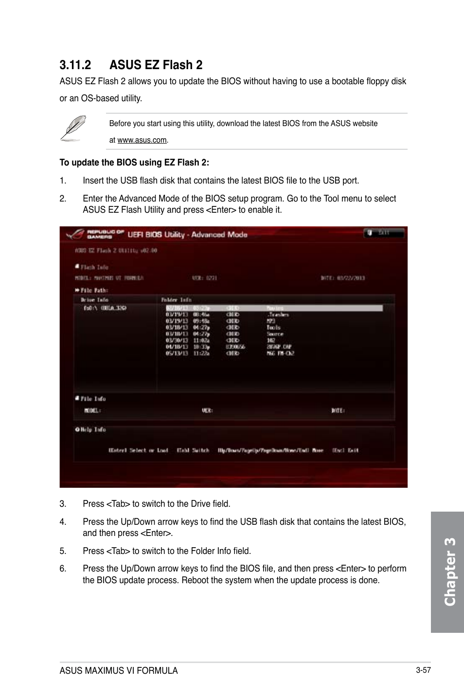 2 asus ez flash 2, Asus ez flash 2 -57, Chapter 3 | Asus MAXIMUS VI FORMULA User Manual | Page 147 / 212