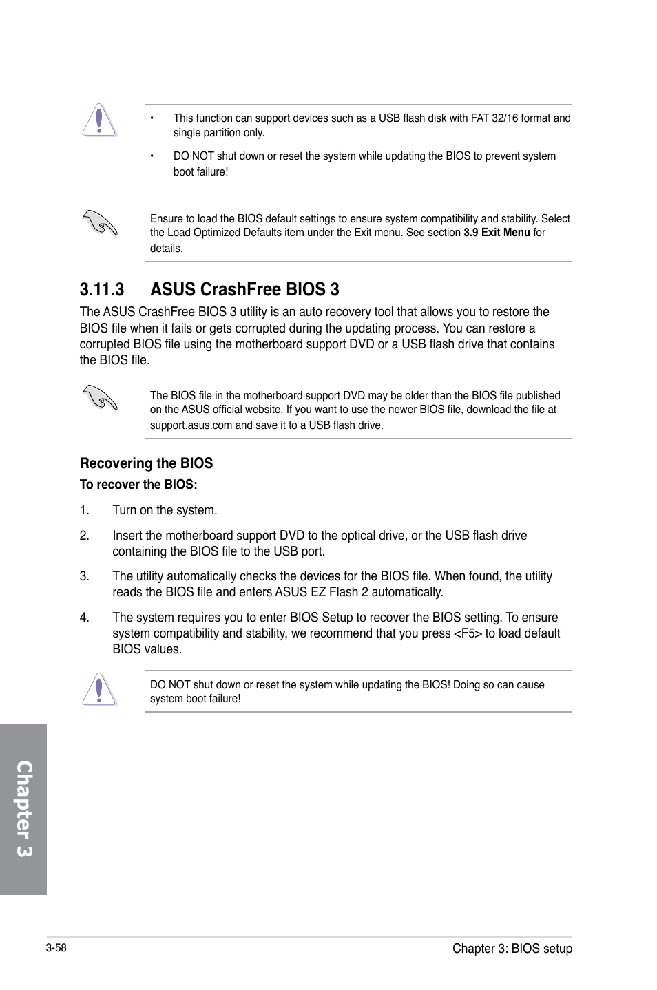 3 asus crashfree bios 3, Asus crashfree bios 3 -58, Chapter 3 | Asus MAXIMUS VI FORMULA User Manual | Page 148 / 212