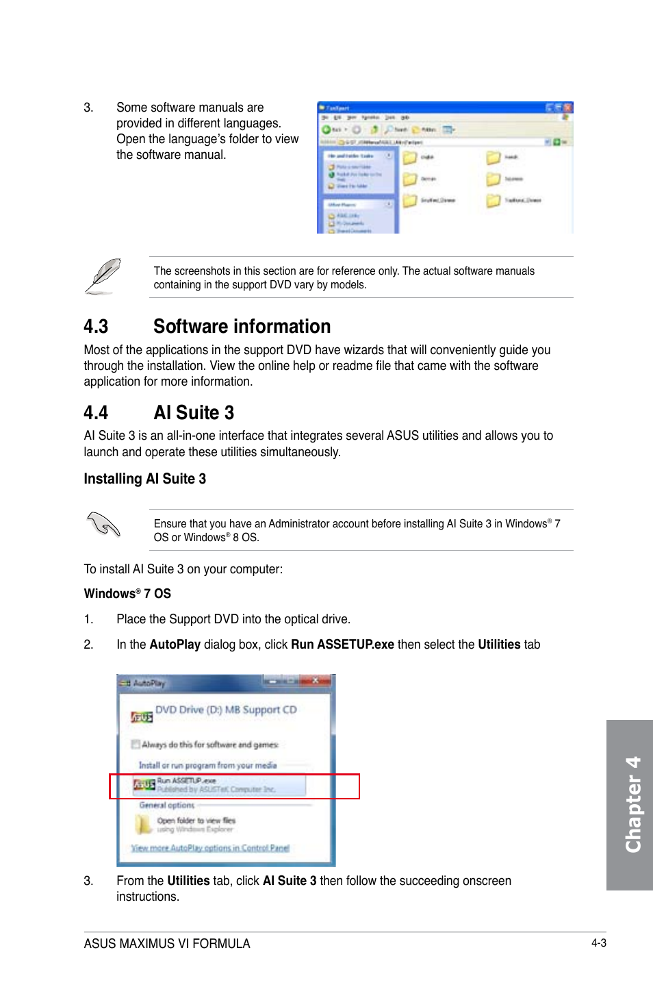 3 software information, 4 ai suite 3, Software information -3 | Ai suite 3 -3, Chapter 4 | Asus MAXIMUS VI FORMULA User Manual | Page 155 / 212