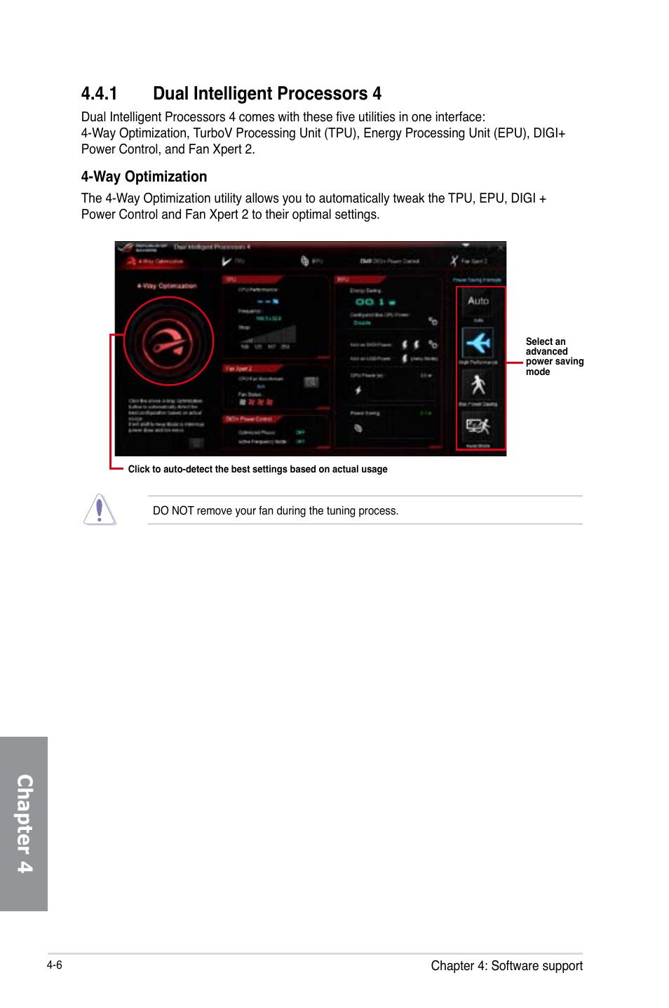 1 dual intelligent processors 4, Dual intelligent processors 4 -6, Chapter 4 | Asus MAXIMUS VI FORMULA User Manual | Page 158 / 212