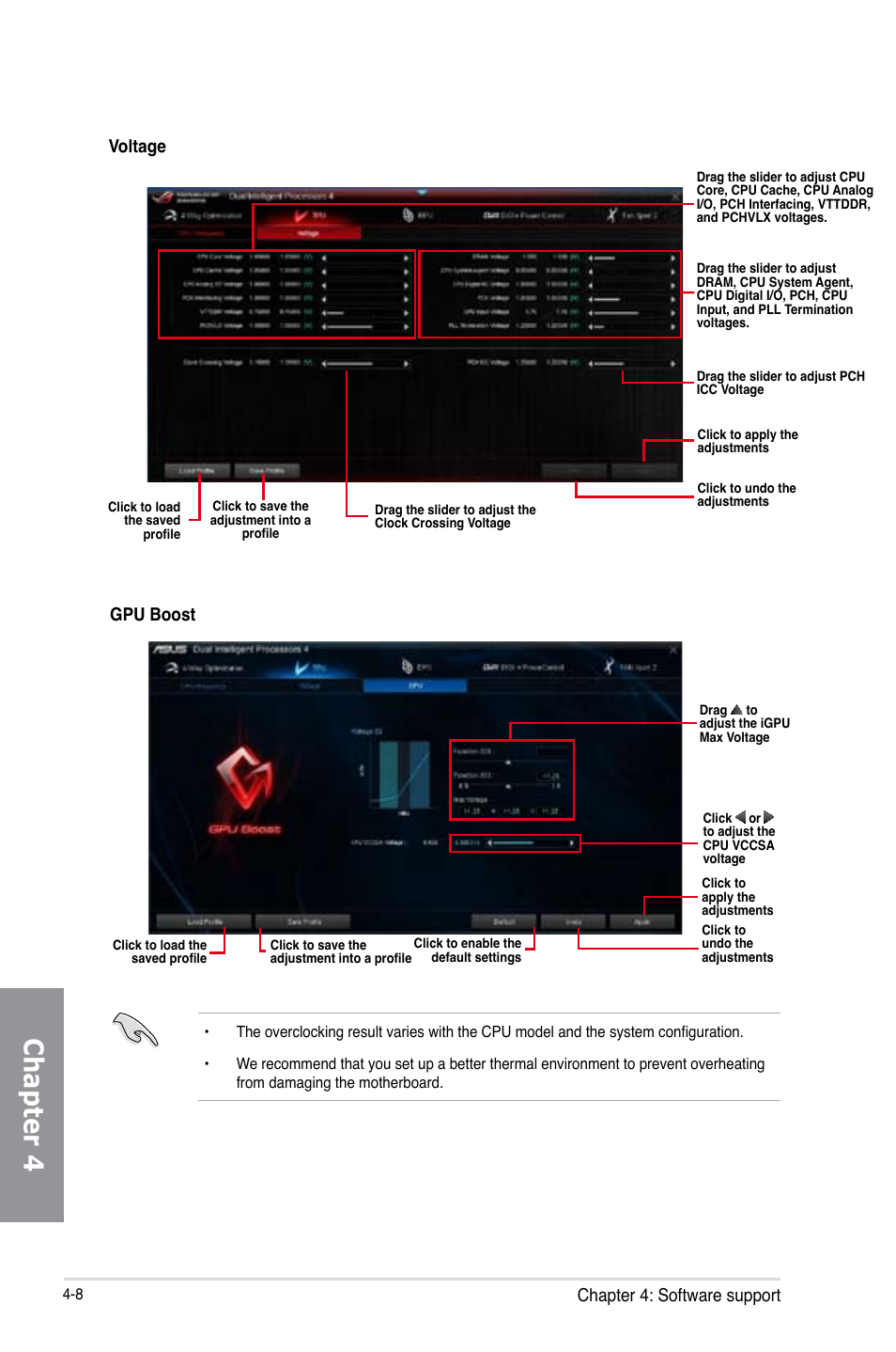 Chapter 4, Chapter 4: software support, Gpu boost | Voltage | Asus MAXIMUS VI FORMULA User Manual | Page 160 / 212