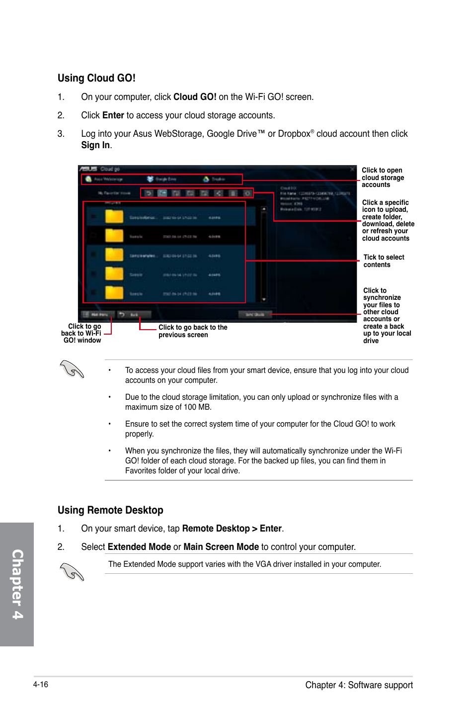 Chapter 4, Using cloud go, Using remote desktop | Asus MAXIMUS VI FORMULA User Manual | Page 168 / 212