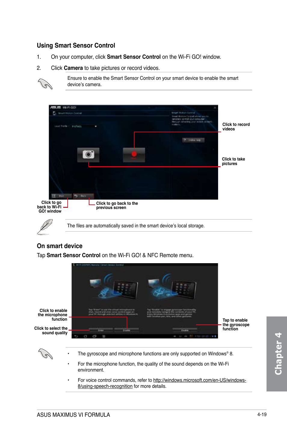 Chapter 4, On smart device, Using smart sensor control | Asus MAXIMUS VI FORMULA User Manual | Page 171 / 212