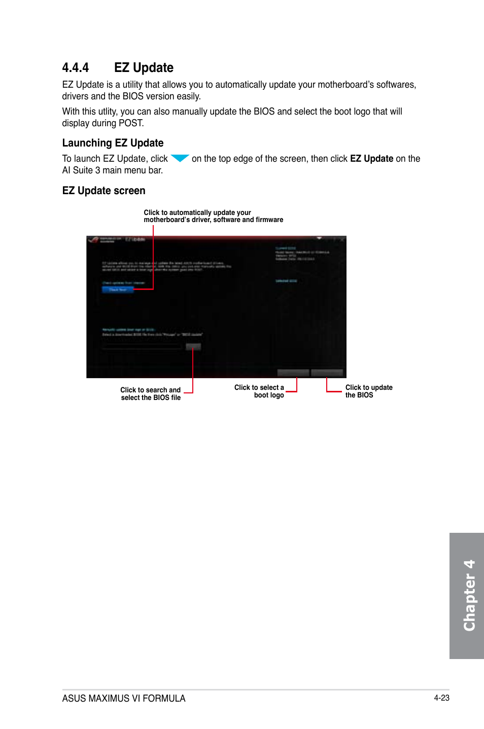 4 ez update, Ez update -23, Chapter 4 | Asus MAXIMUS VI FORMULA User Manual | Page 175 / 212