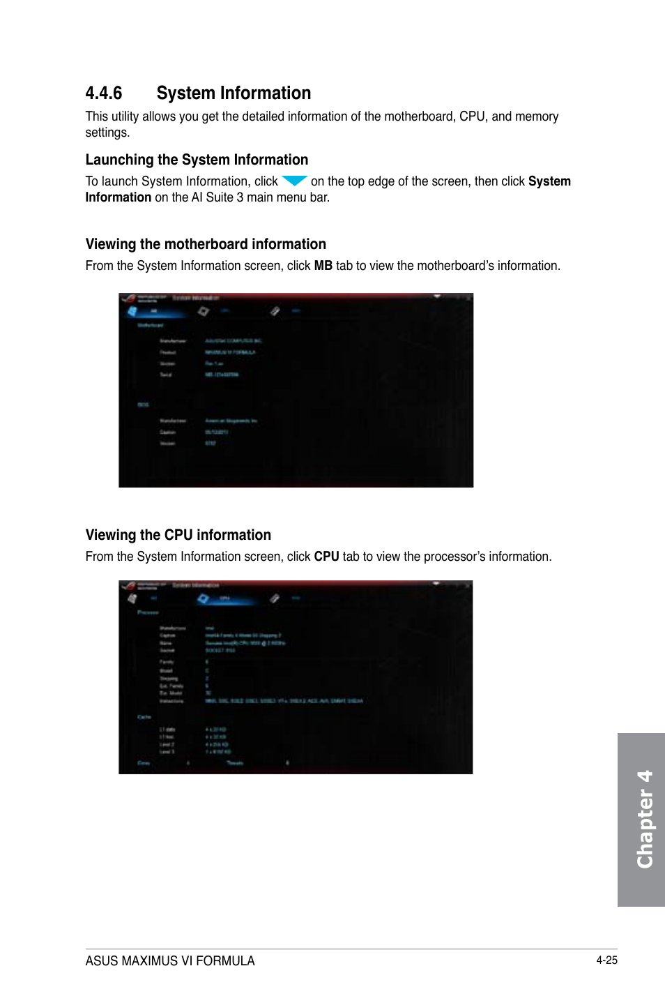 6 system information, System information -25, Chapter 4 | Asus MAXIMUS VI FORMULA User Manual | Page 177 / 212