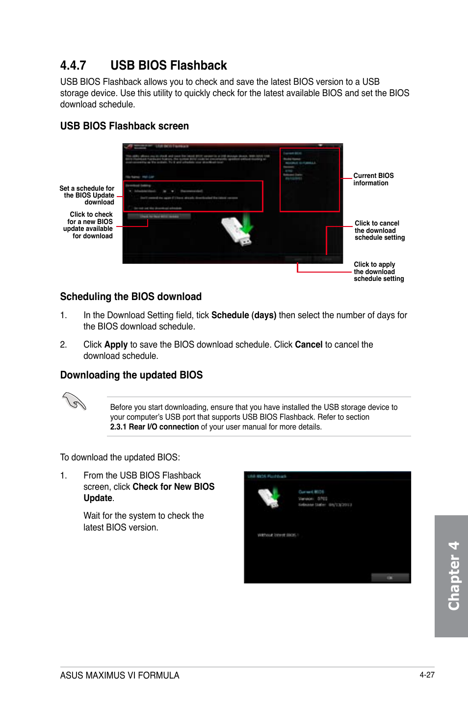 7 usb bios flashback, Usb bios flashback -27, Chapter 4 | Asus MAXIMUS VI FORMULA User Manual | Page 179 / 212