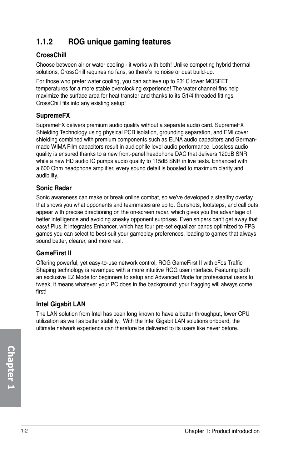 2 rog unique gaming features, Rog unique gaming features -2, Chapter 1 | Asus MAXIMUS VI FORMULA User Manual | Page 18 / 212