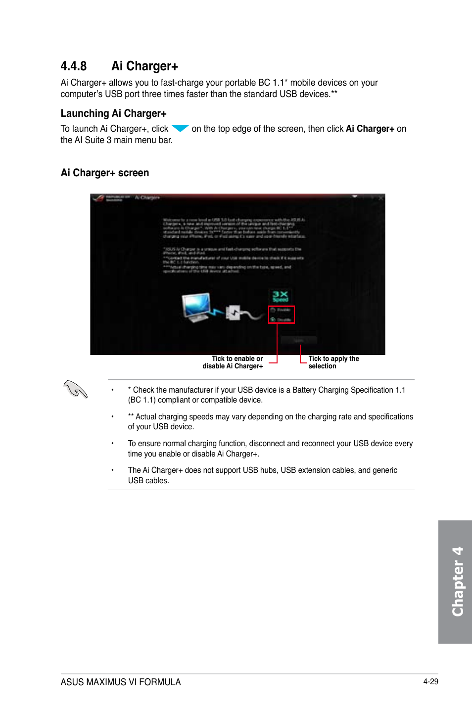 8 ai charger, Ai charger+ -29, Chapter 4 | Asus MAXIMUS VI FORMULA User Manual | Page 181 / 212