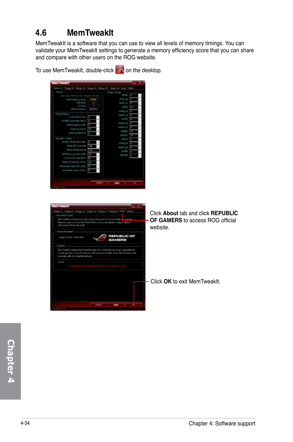 6 memtweakit, Memtweakit -34, Chapter 4 4.6 memtweakit | Asus MAXIMUS VI FORMULA User Manual | Page 186 / 212